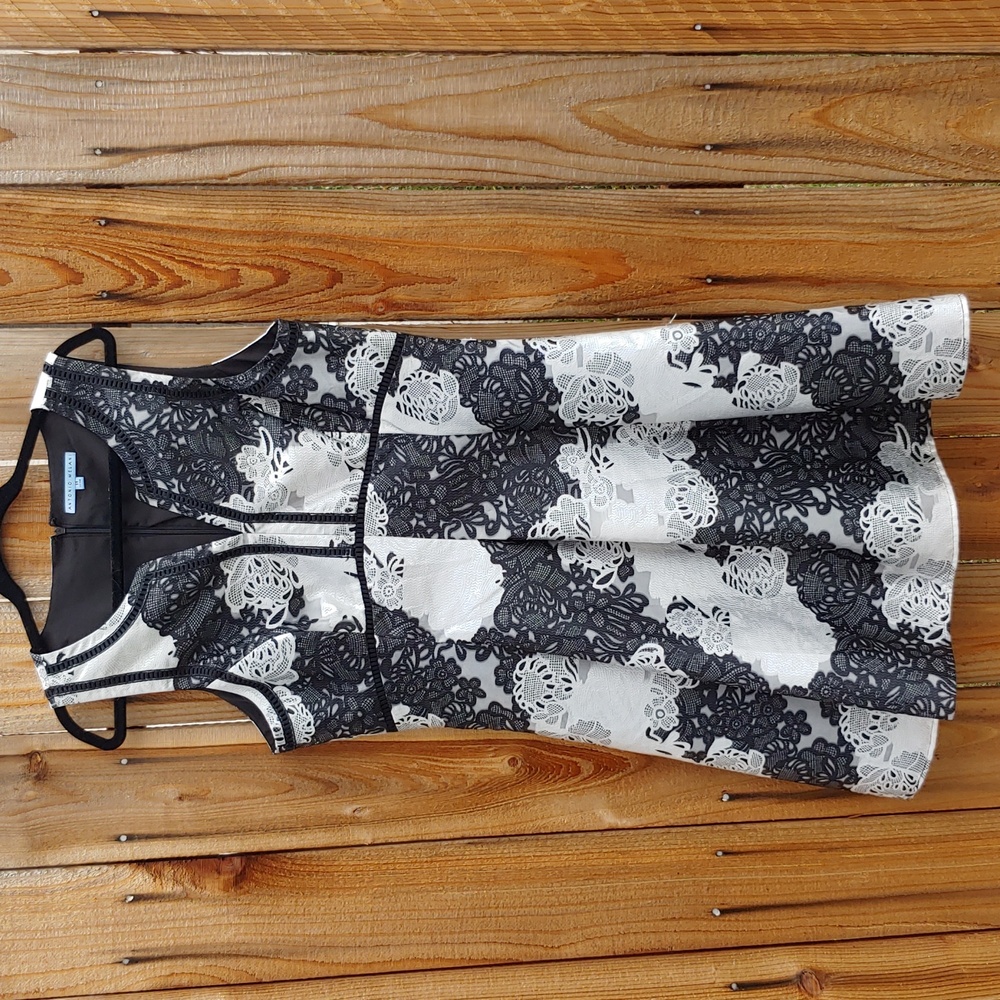 Antonio Melani Black and Silver Jacquard Joy Dress Floral Eyelets